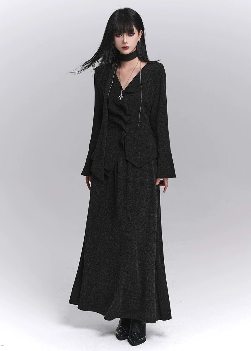 Asymmetrical ruffle top and long skirt set / LG1400