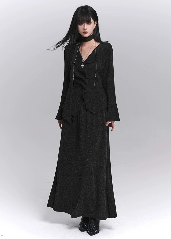 Asymmetrical ruffle top and long skirt set / LG1400