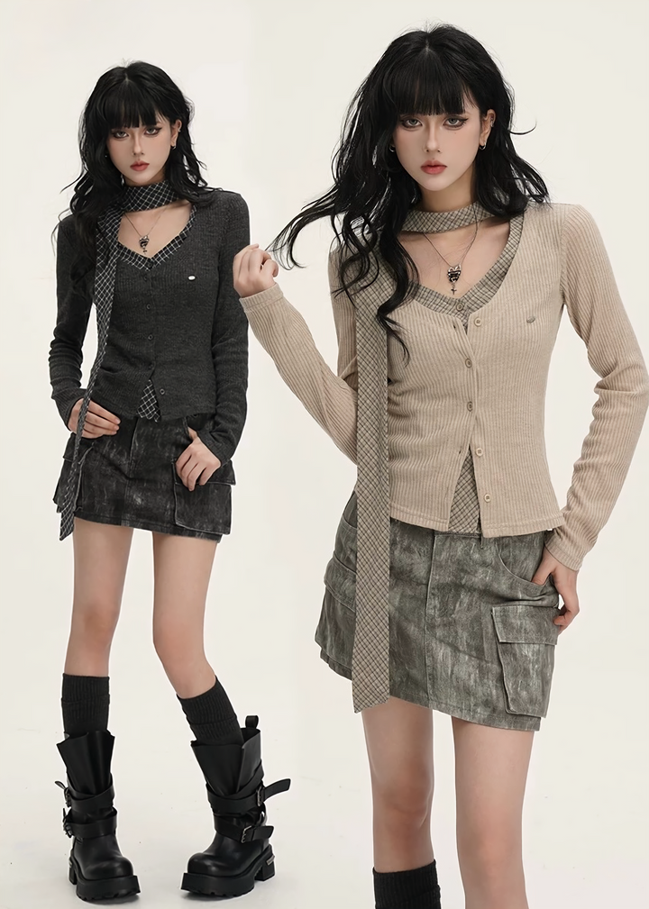 Rib Cardigan Set Tops / LG1387