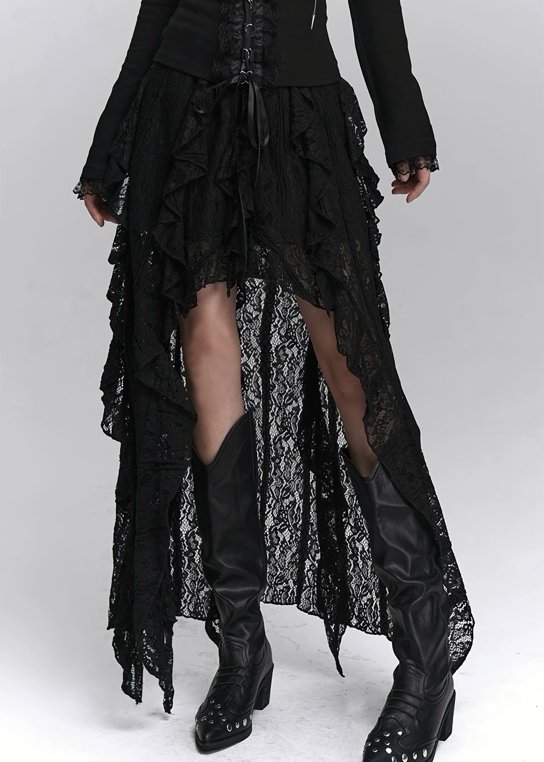 METAL STUDDED LONG WESTERN BOOTS / V1157