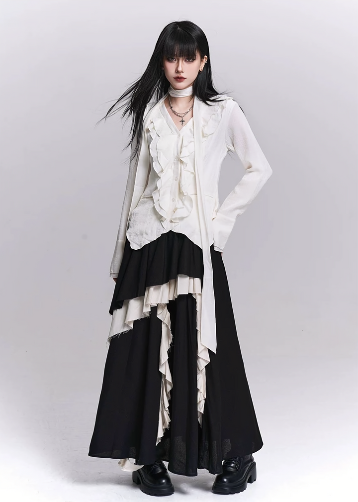 IRREGULAR FRILL LAYERED TOPS / LG1523_e4r