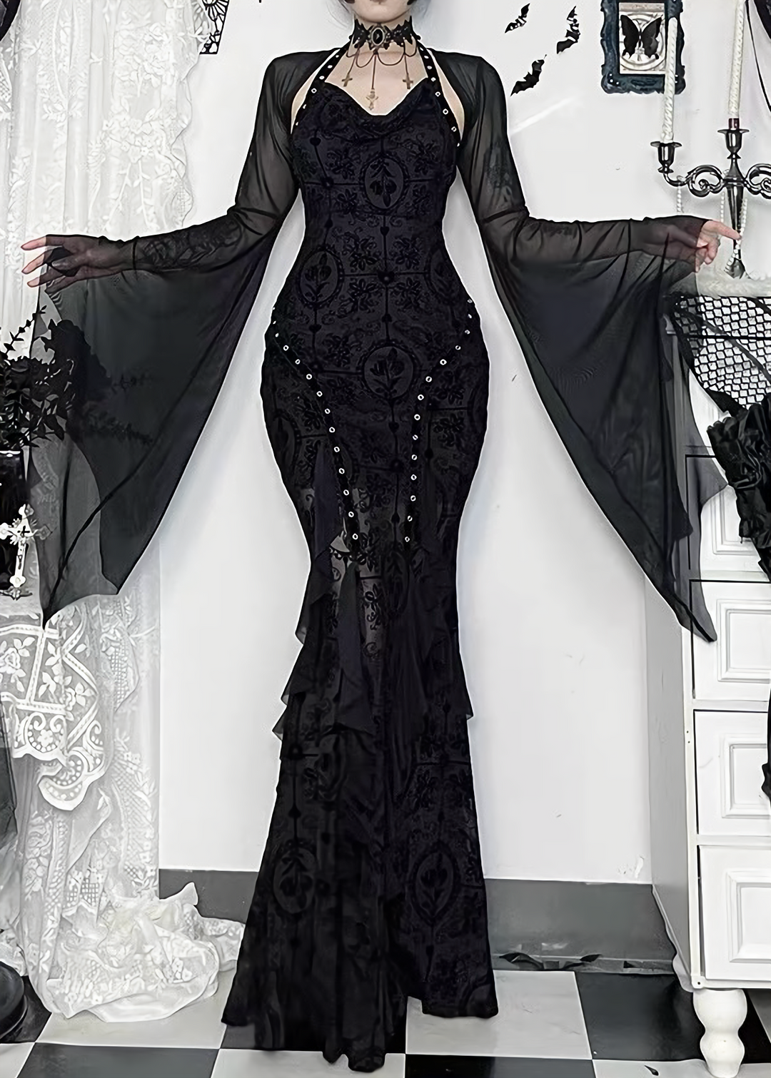 GOTHIC EYELET LACE LONG DRESS / LG1679
