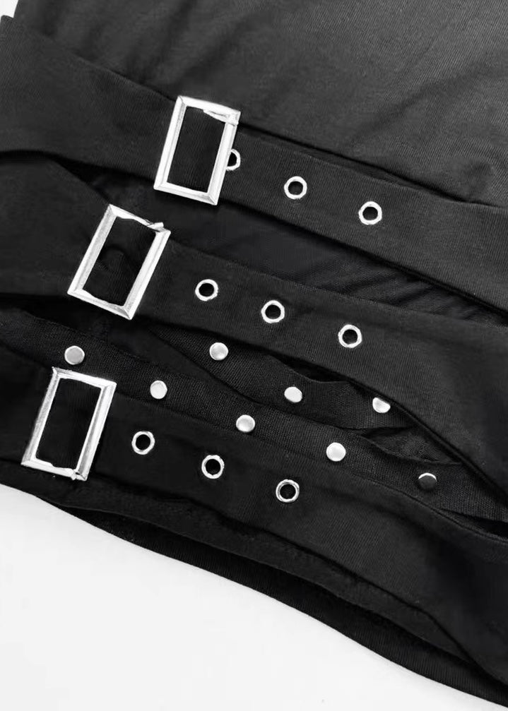 GOTHIC CROSS BUCKLE CUTOUT TOP / LG1616