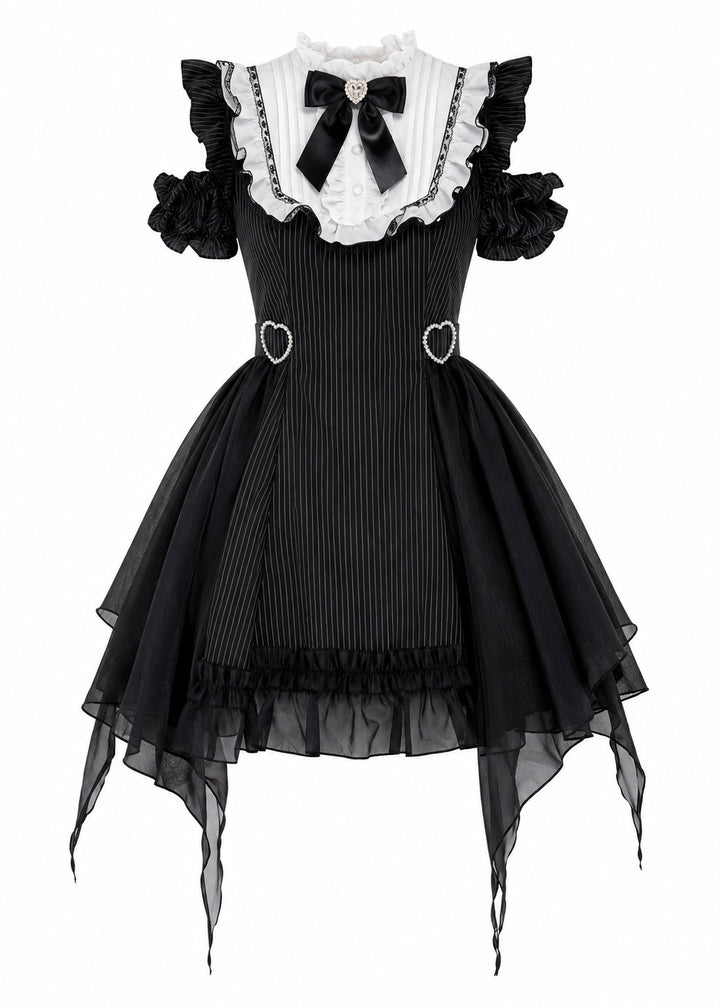 GOTHIC HEART BUCKLE STRIPE DRESS / LG1625