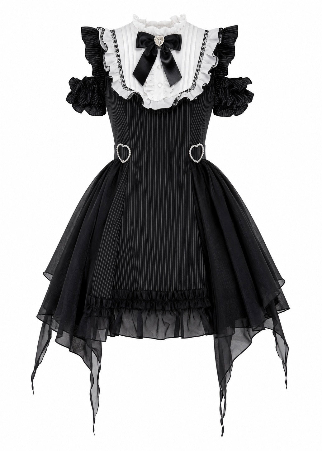 GOTHIC HEART BUCKLE STRIPE DRESS / LG1625