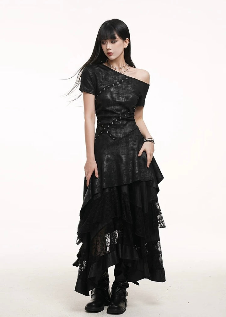 dark chic one shoulder dress set / LG1249