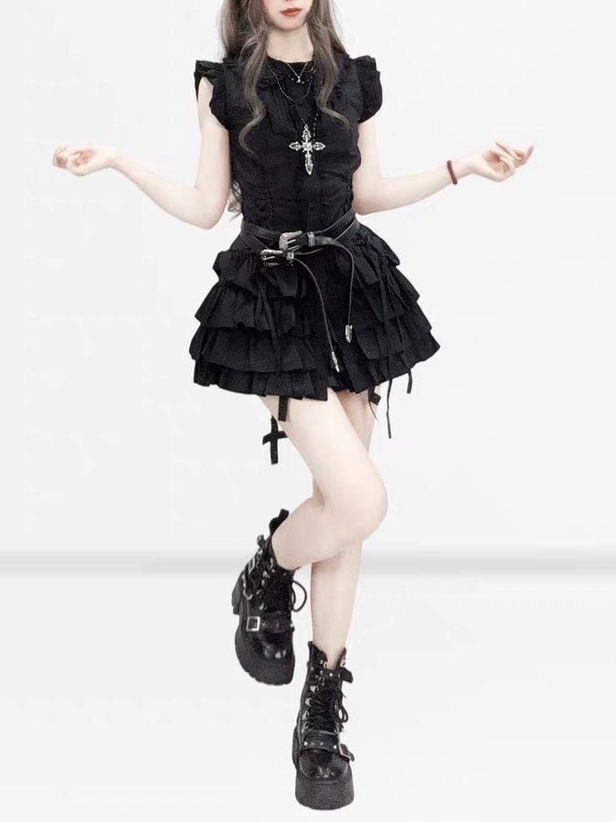 GOTHIC FRILL TIERED DRESS / LG1614
