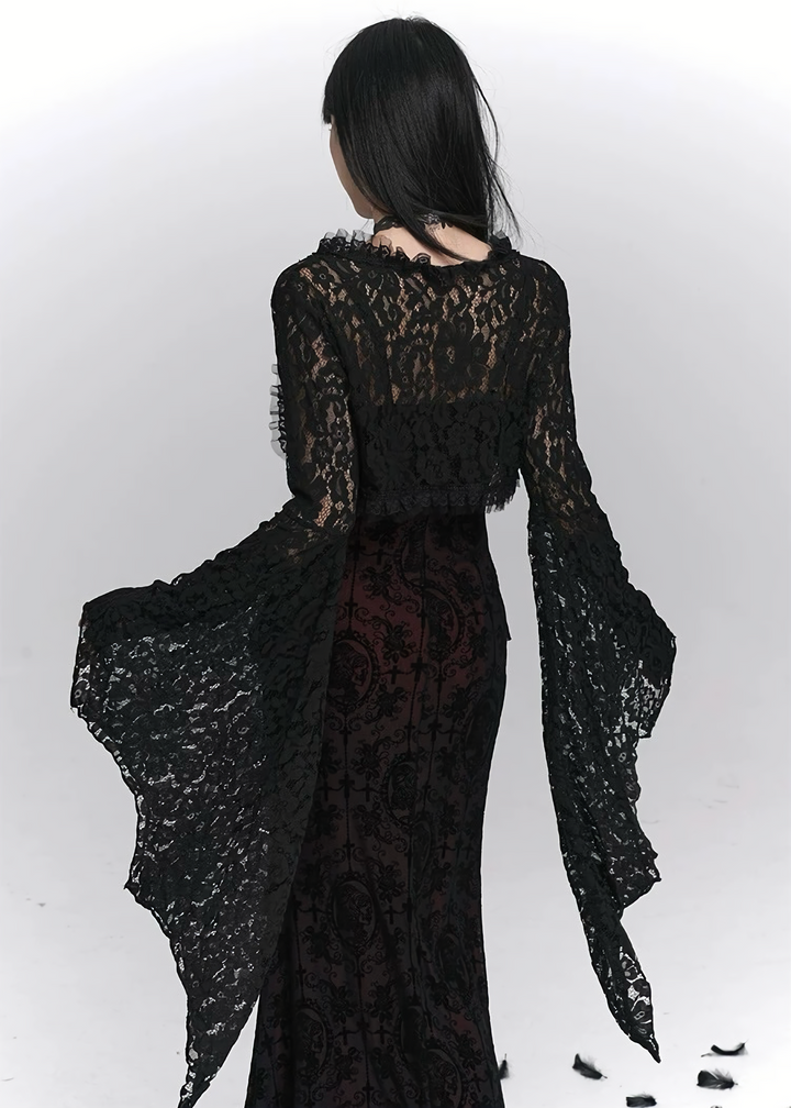 Dark rose long dress &amp;amp; Enchant lace cardigan / LG1401