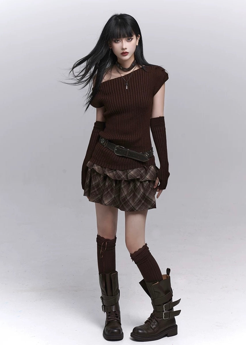 Ribbed Off-Shoulder Knit Set / lg1356_e4r