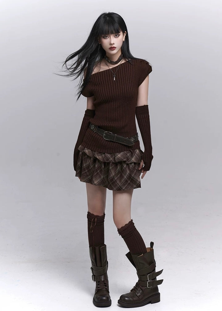 Ribbed Off-Shoulder Knit Set / lg1356_e4r