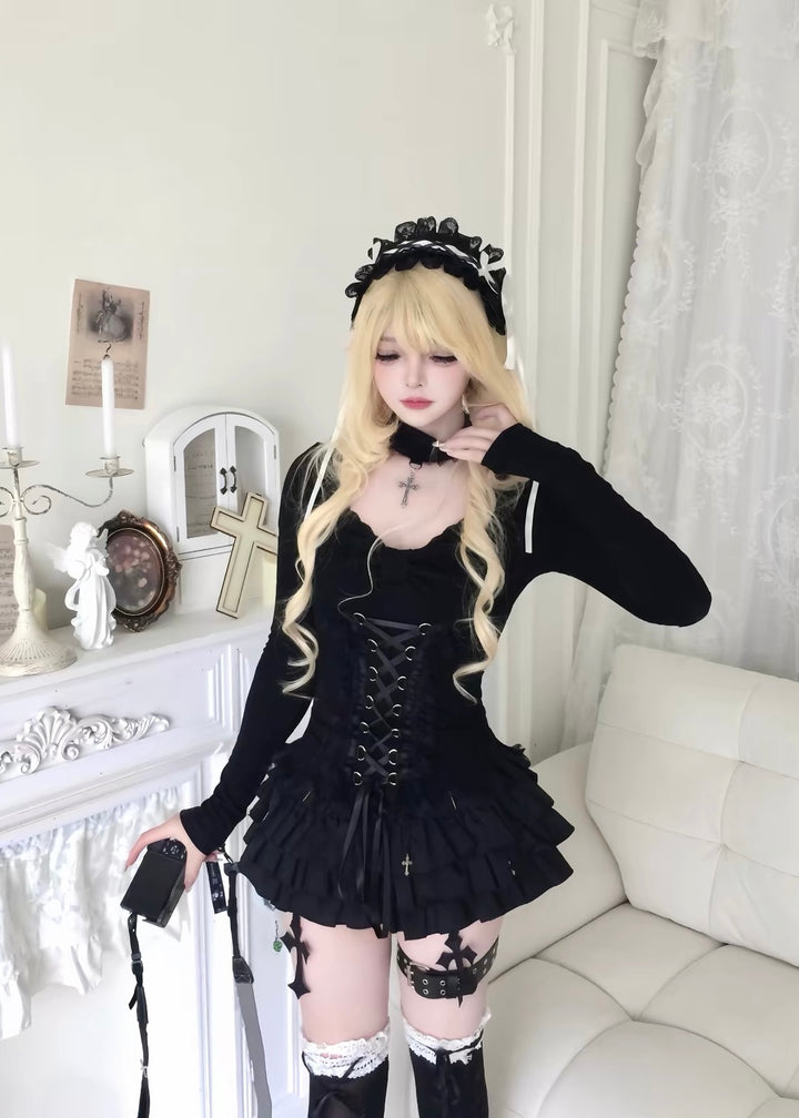 GOTHIC RIBBON CORSET LONG SLEEVE TOP / LG1676