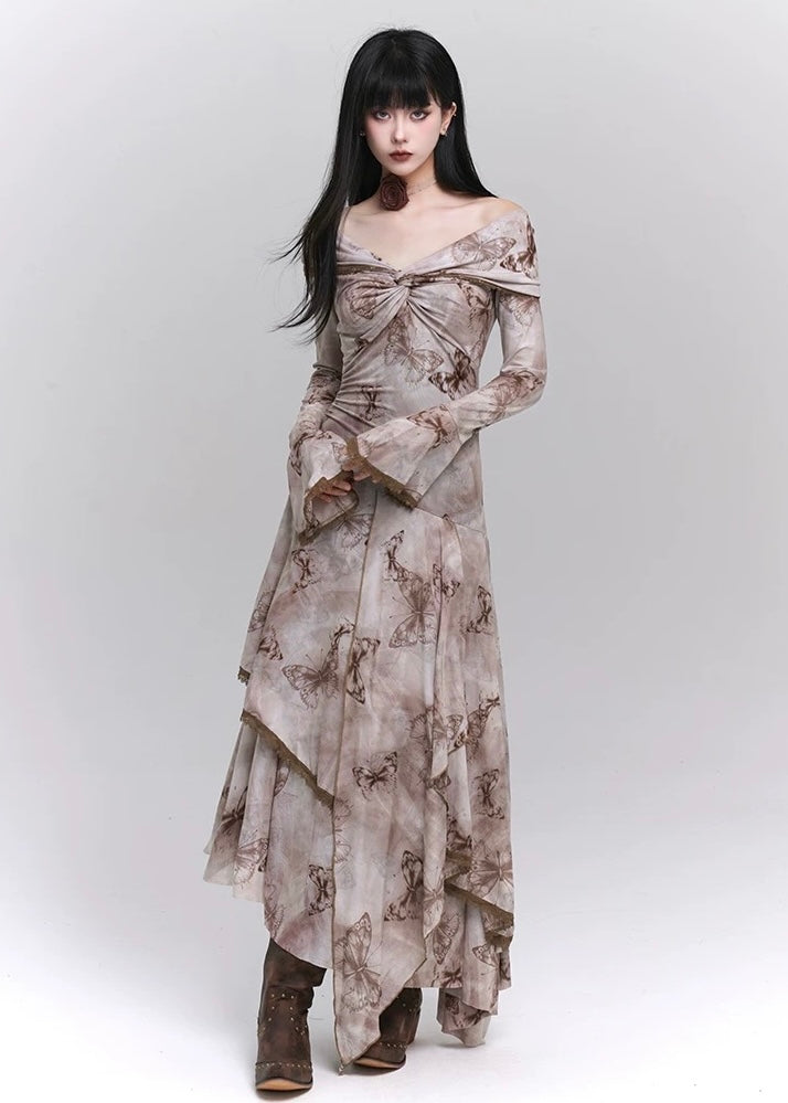 butterfly gothic maxi dress / LG1213
