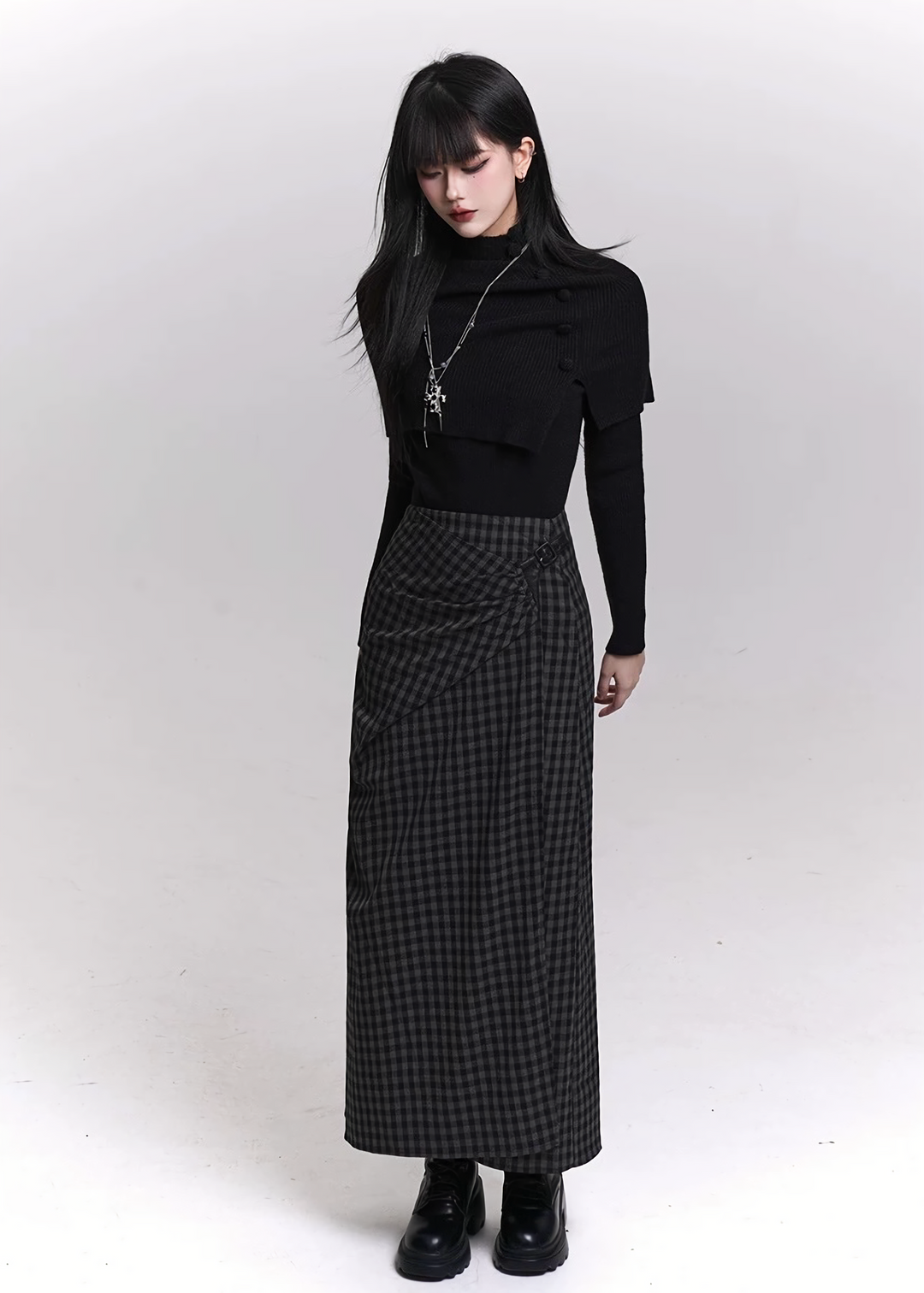 KNIT CAPE & FLARE-SLEEVE TOP SET / LG1467