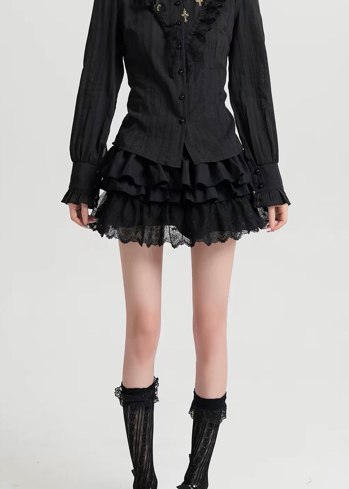 GOTHIC TIERED LACE MINI SKIRT / LG1598