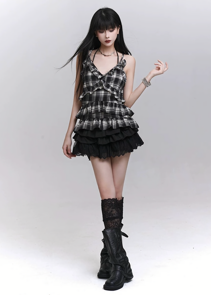 Twisted Check Lace-Up Cami / LG1306 