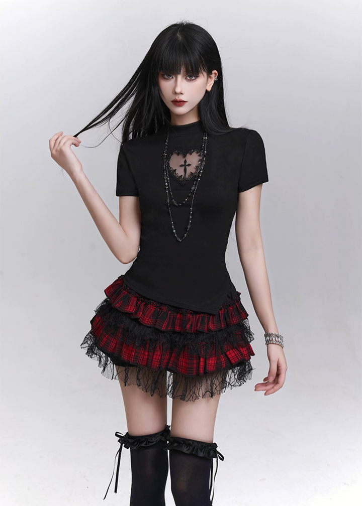Heart See-Through x Cross Gothic Top / LG1294_e4r