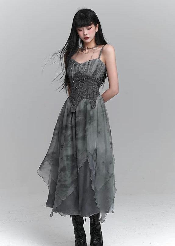 dark ruffle suspender dress / LG1231 