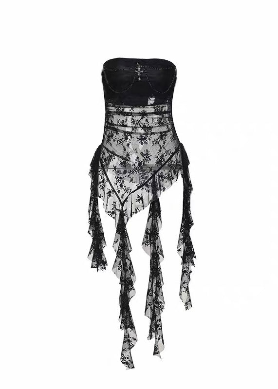 LACE CROSS DRAPE TULLE TOP / LG1587