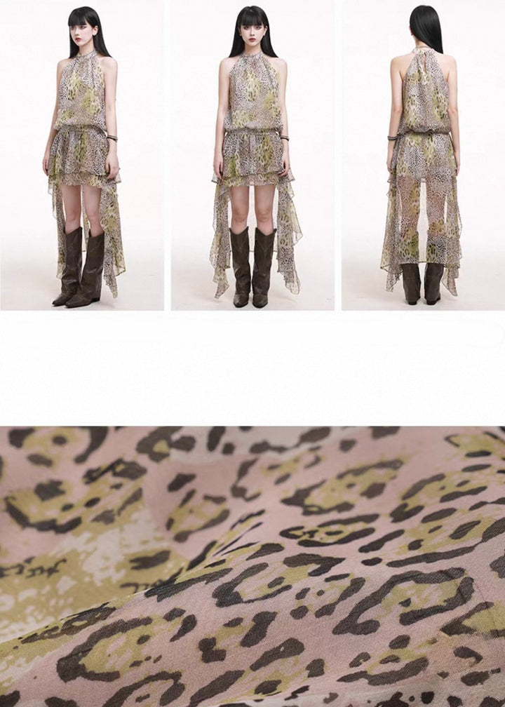 Chiffon halter neck asymmetric dress / lg1317