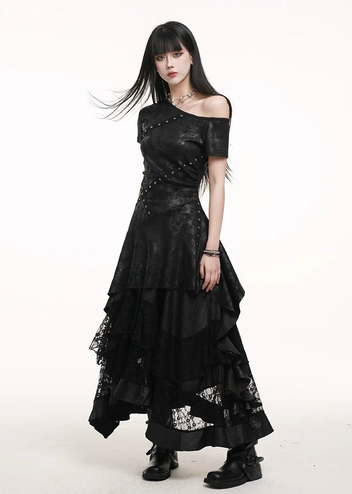 dark chic one shoulder dress set / LG1249