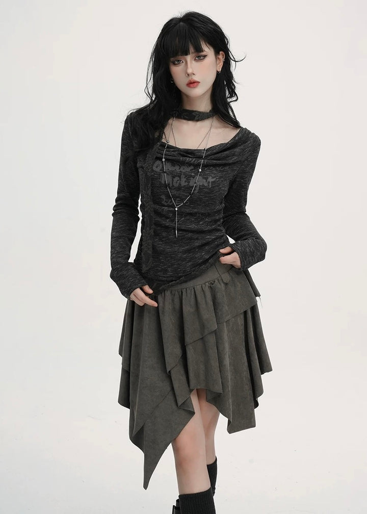 ASYMMETRY SUEDE LAYERED SKIRT / LG1397