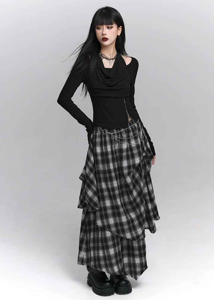 Asymmetry Cutout Drape Top / lg1329 