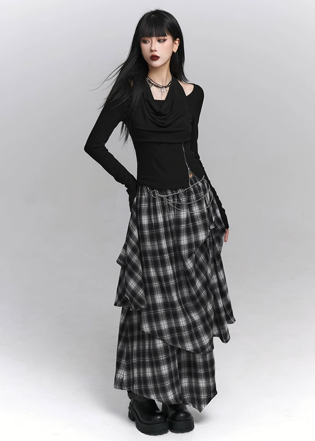 Asymmetry Cutout Drape Top / lg1329