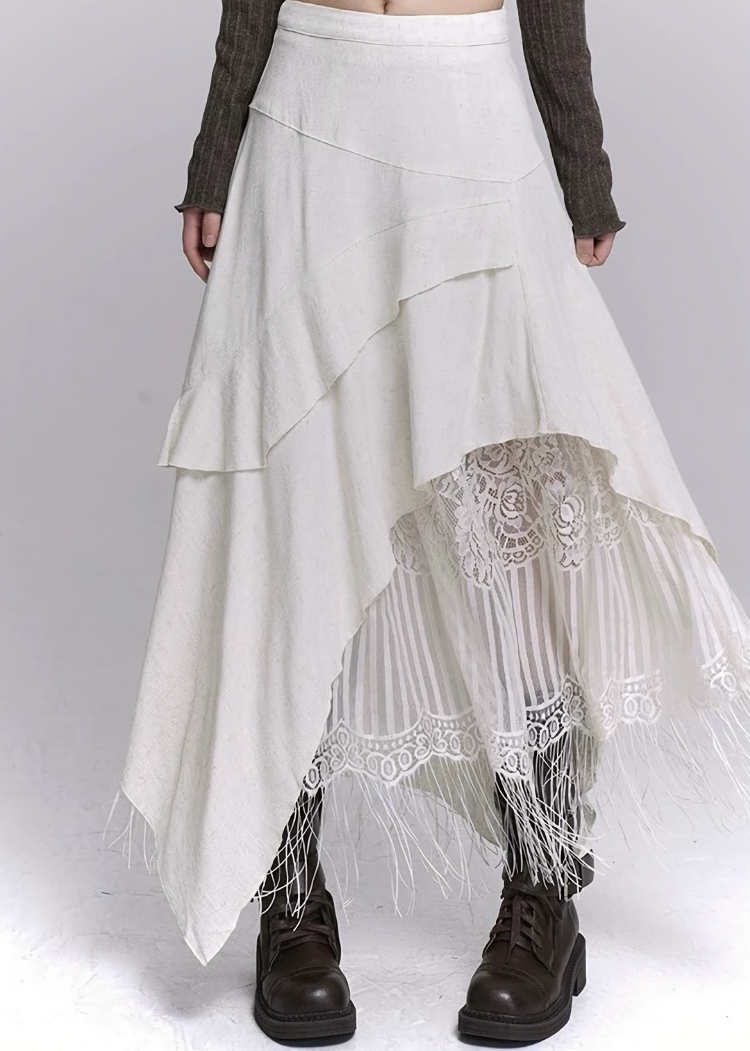 IRREGULAR LAYERED LACE FRINGE SKIRT / LG1526