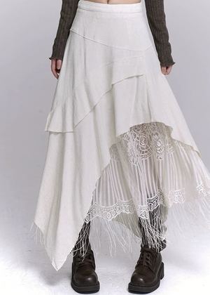 IRREGULAR LAYERED LACE FRINGE SKIRT / LG1526