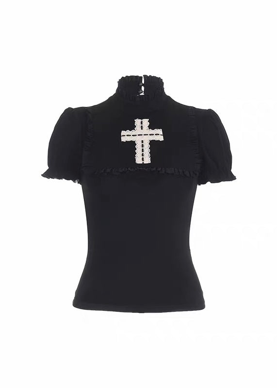 GOTHIC LACE CROSS FRILL TOP / LG1660