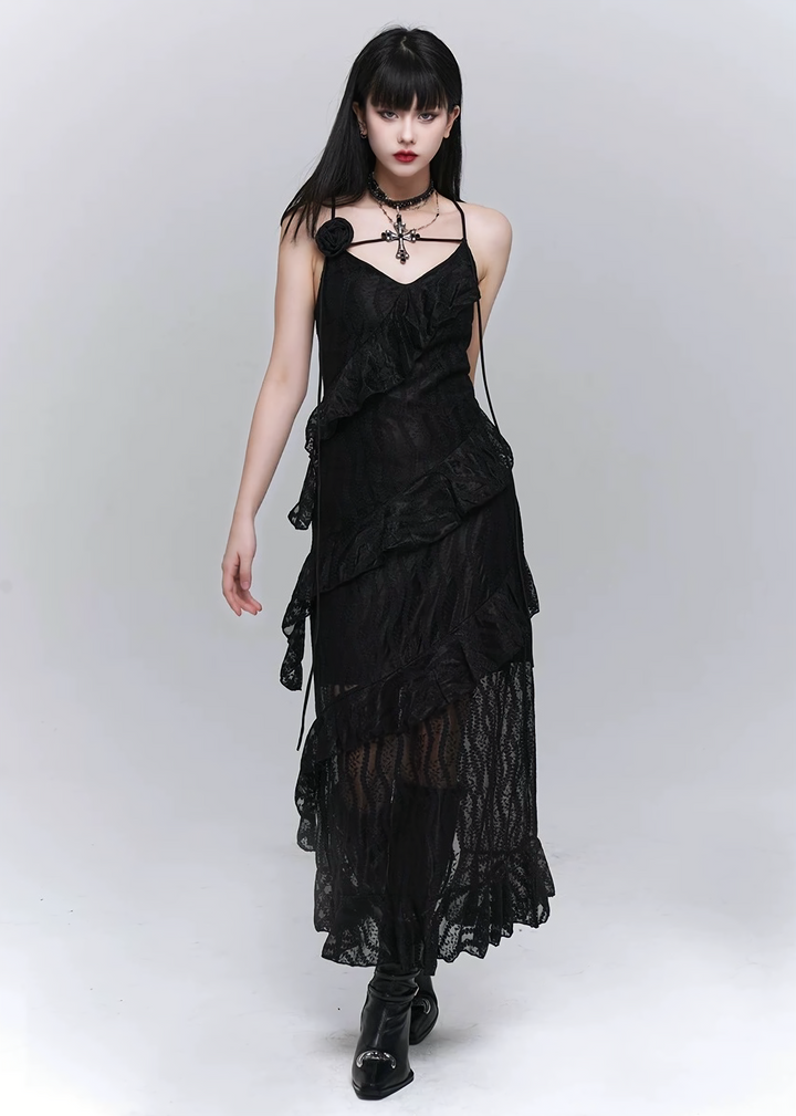 LACE LAYERED SLIP DRESS / LG1553