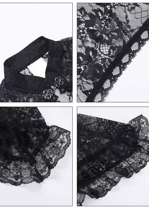 VELVET LACE DRAPE DRESS / LACE BELL SLEEVE BOLERO / LG1731