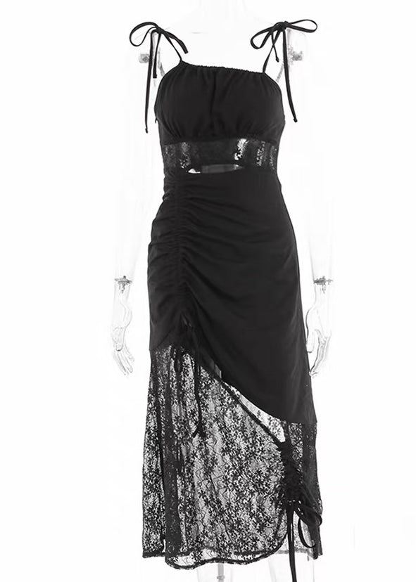 GOTHIC ASYMMETRIC LACE MIDI DRESS / LG1655