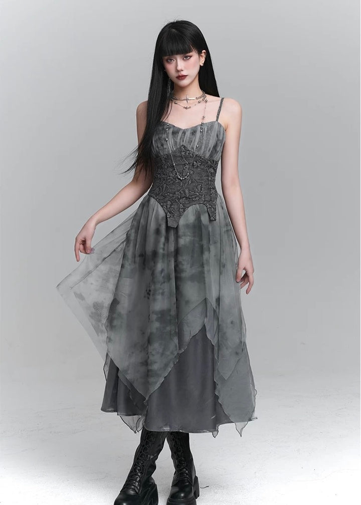 dark ruffle suspender dress / LG1231 