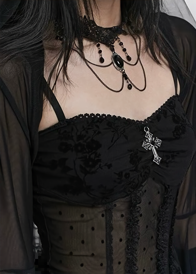 Nocturne Frill Dress & Shadow Sheer Cardigan / LG1408