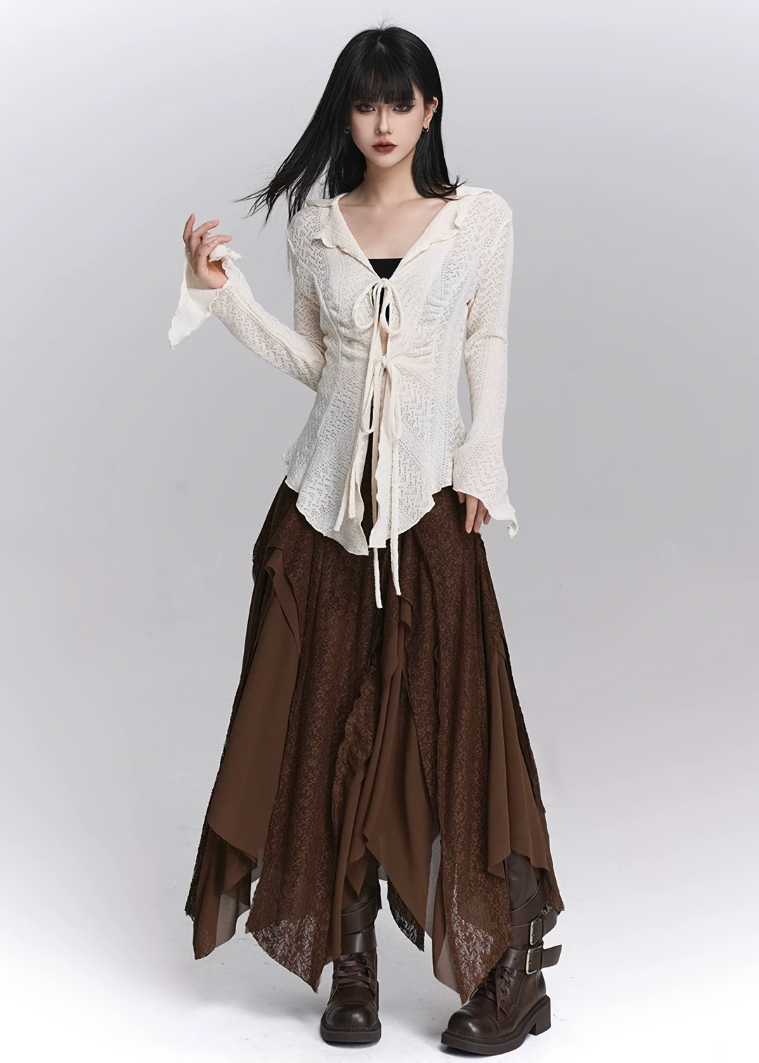 Double Tie Sheer Knit Tops / LG1435