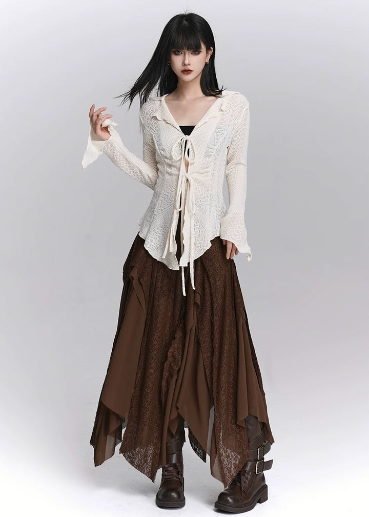 Double Tie Sheer Knit Tops / LG1435