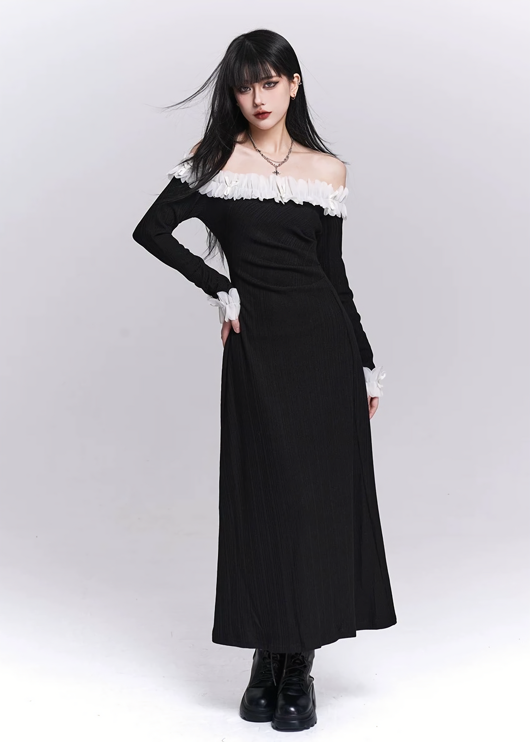 Off Shoulder Frill Long Dress / LG1519