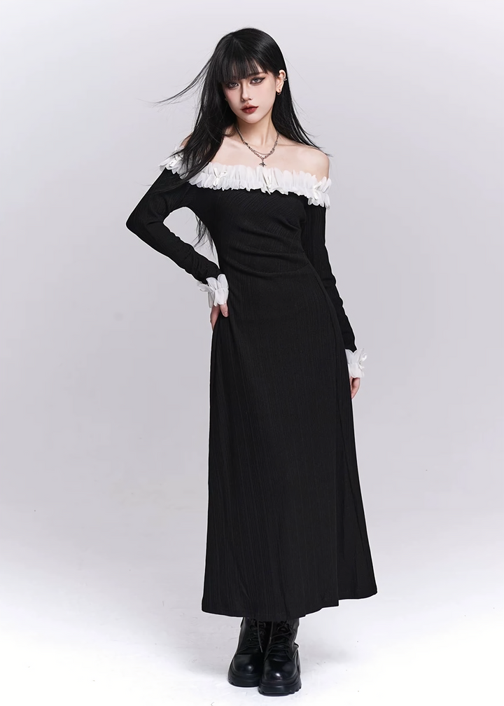 Off Shoulder Frill Long Dress / LG1519