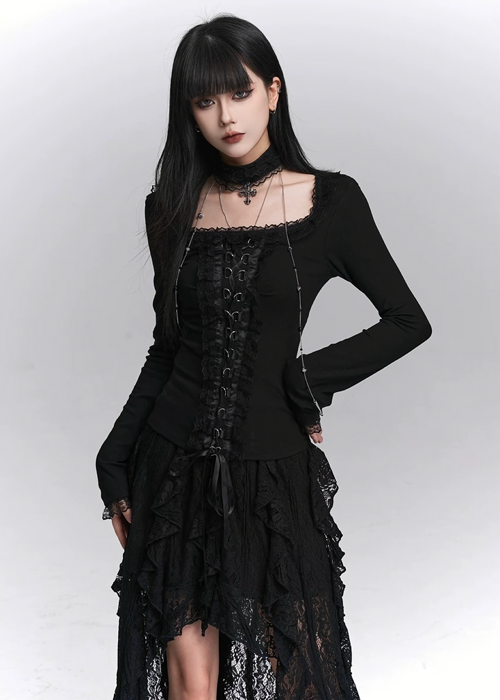 GOTHIC LACE ASYMMETRY DRESS SET