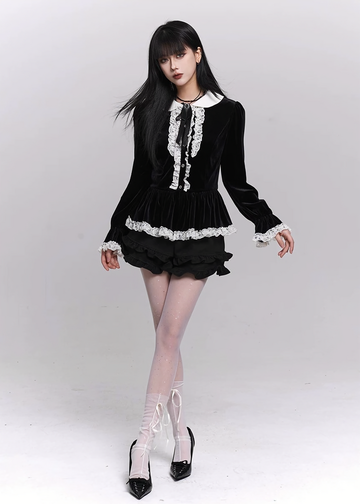 VELVET LACE COLLAR BLOUSE / LG1495