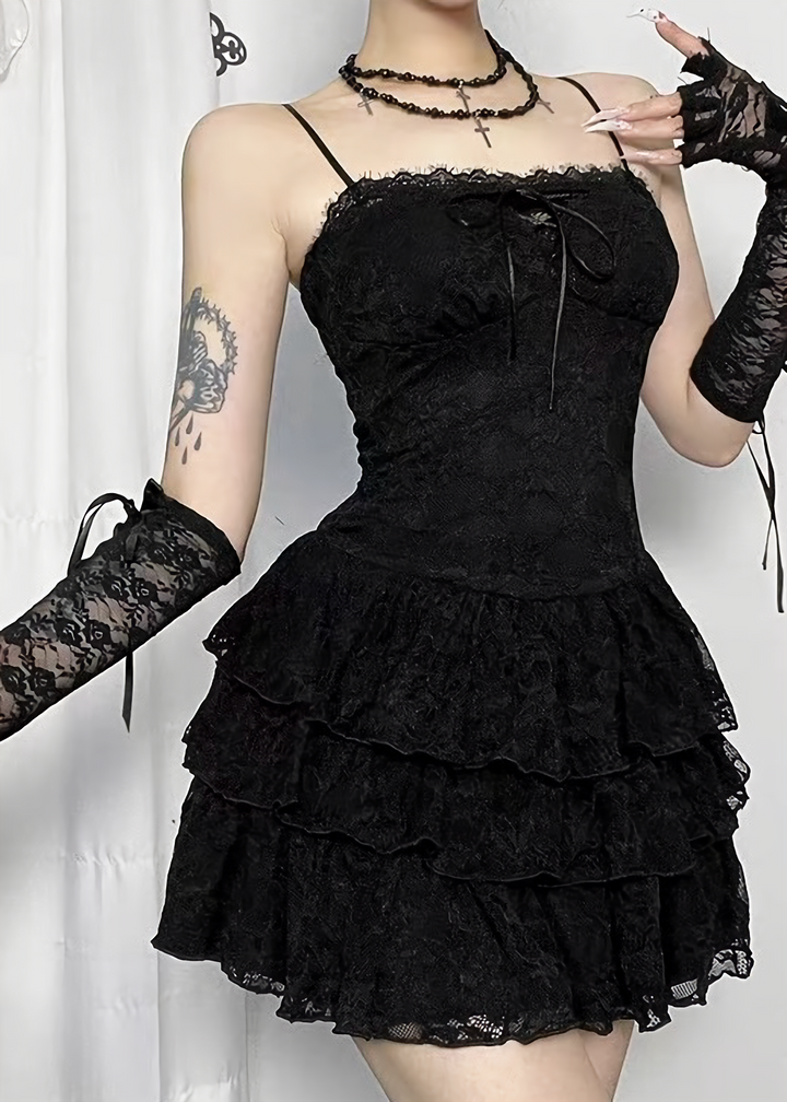 GOTHIC LACE TIERED MINI ONEPIECE / LG1692