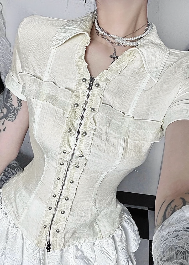 CLASSICAL FRILL ZIP BLOUSE / LG1567