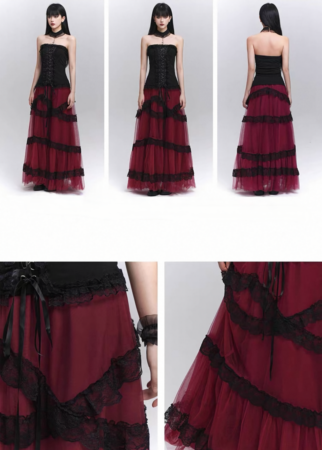 Gothic Lace Tiered Tulle Skirt / lg1354