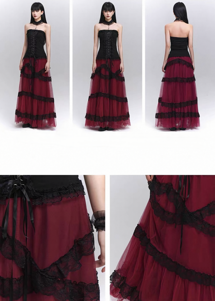 Gothic Lace Tiered Tulle Skirt / lg1354