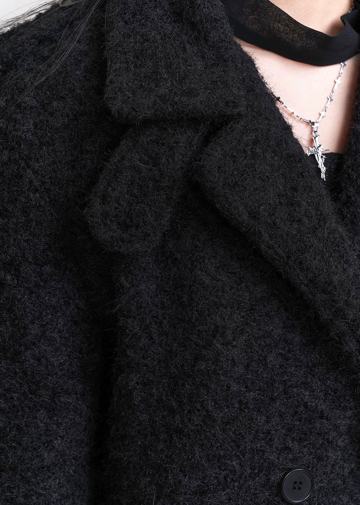 black fleece wool coat / LG1152 