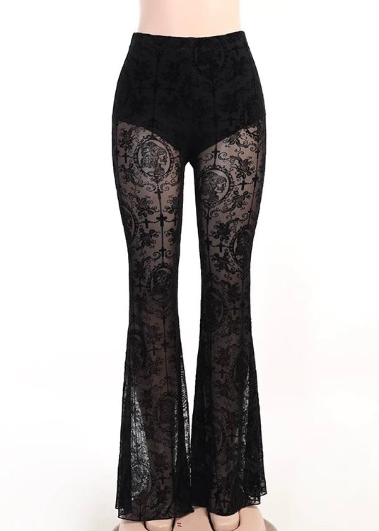LACE FLARE SEE-THROUGH PANTS / LG1188_e4r