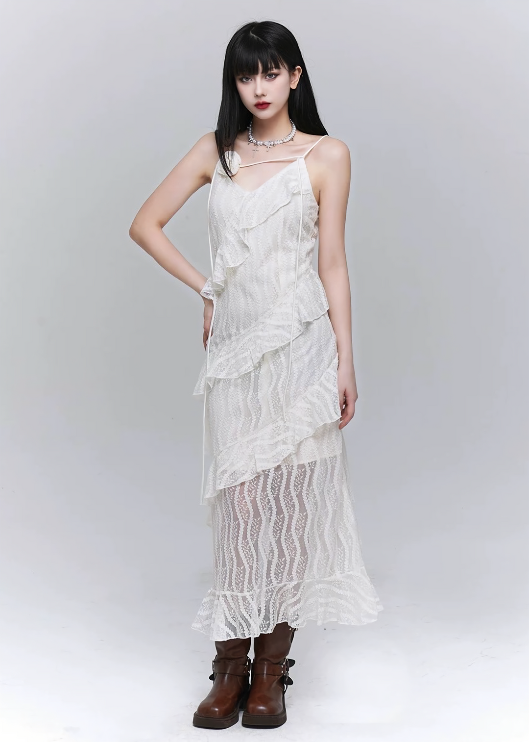LACE LAYERED SLIP DRESS / LG1553