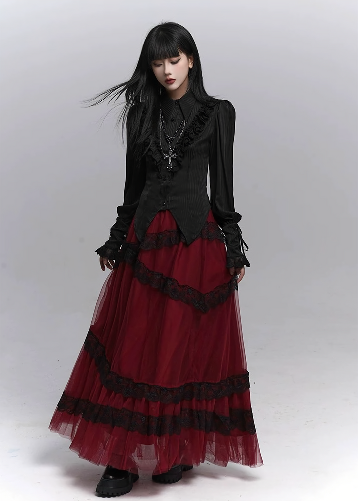 GOTHIC RUFFLE SHIRT TULLE SKIRT SET