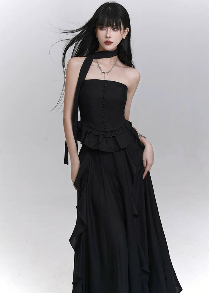 Ruffled lace tube top &amp;amp; Asymmetrical sheer volume skirt / lg1309 